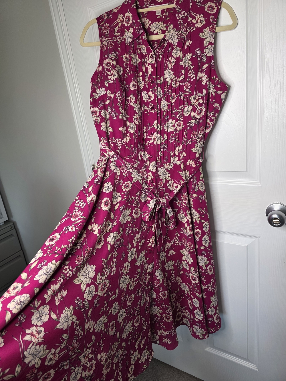 Nanette Lepore Sleeveless Pink Magenta Floral Tie-Waist Dress - Picture 7 of 16